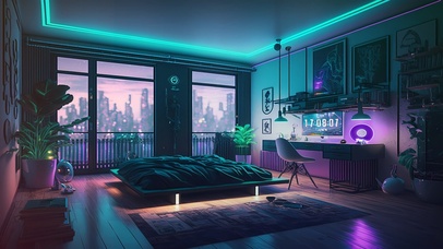 朋克霓虹卧室房间