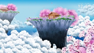 崖上接花瓣的少女