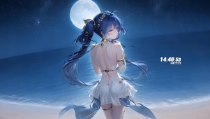 月色海边女孩