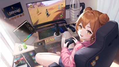 4K电脑游戏房间女孩