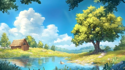 蓝天下的清新小木屋