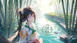 竹间溪水少女