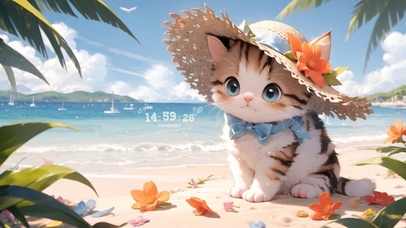 夏日沙滩避暑猫咪