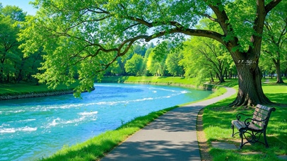 护眼公园树荫下长椅