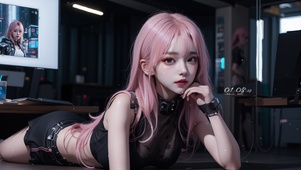 粉色头发电竞少女
