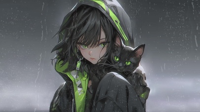 二次元女孩和猫咪