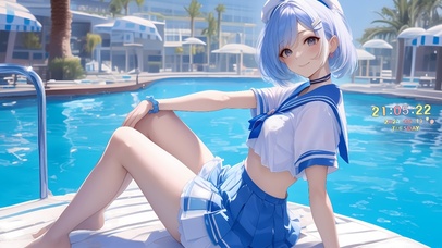 泳池边可爱少女