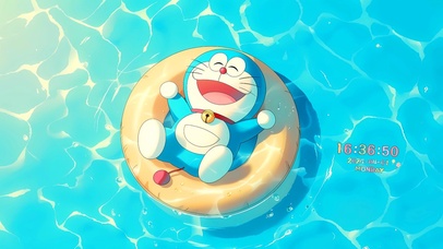 清新泳池可爱叮当猫