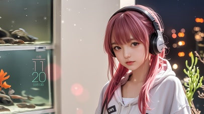 房间耳机可爱女孩