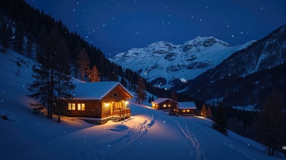 温暖雪夜小屋