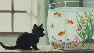 好奇黑喵鱼缸