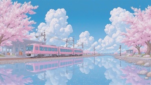 清新护眼樱花列车