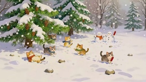 雪中嬉戏猫咪