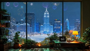 窗外城市新年烟花