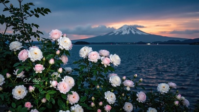 浪漫玫瑰花海富士山