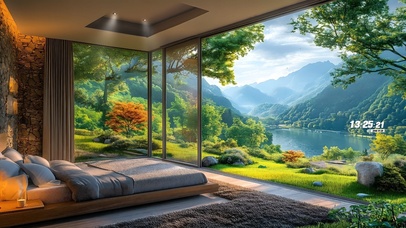 护眼湖畔别墅卧室窗景