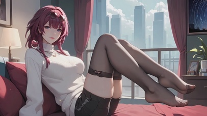 二次元红色头发居家女孩