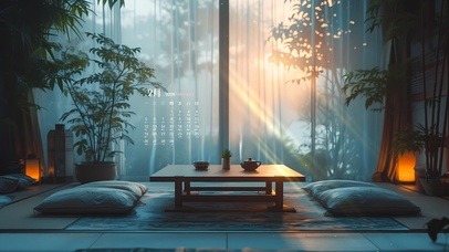 4K唯美日出简约房间（日历）