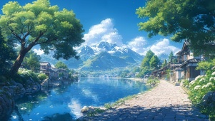 护眼城镇小湖