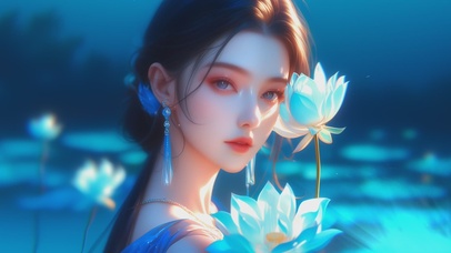 唯美治愈莲花女孩