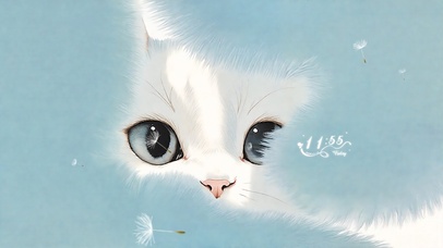 超治愈水彩-毛茸茸里的小白喵