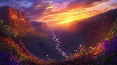 壮丽河山晚霞风景