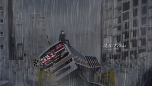 大雨中的城市废墟