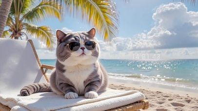 沙滩酷酷猫咪