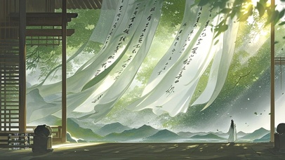 小清新绿色古风纱幔飘荡