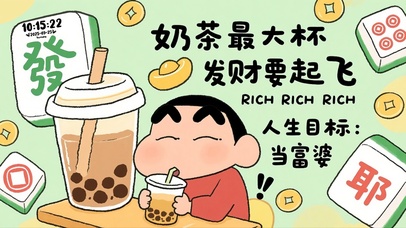 奶茶最大杯发财要起飞