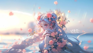 海边鲜花女孩