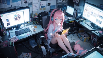 4K可爱电竞少女电脑房间