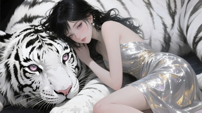 银裙少女与白虎