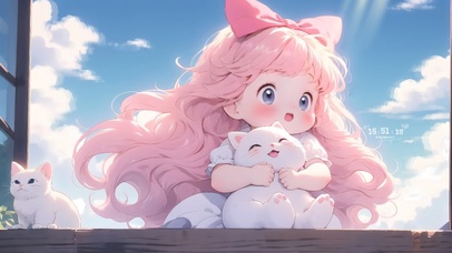 窗台女孩和猫咪