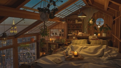 唯美治愈雨夜木屋卧室