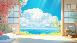 午后海景阳光房间