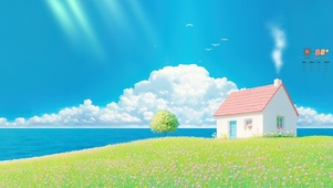 海岸小屋蓝天