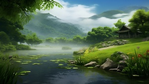4K 碧水蓝天 云雾缭绕