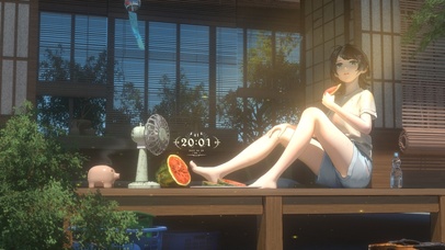 4K 夏日庭院吃瓜少女