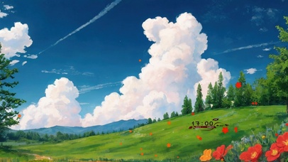 蓝天 红花 和草坪