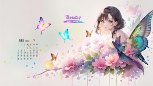 唯美花园 蝴蝶少女 日历时钟