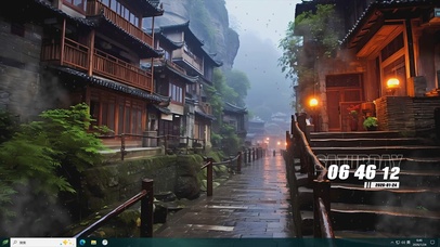 古风雨天树木房屋