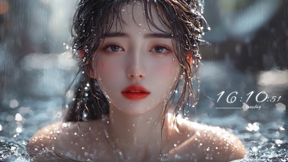 倾盆大雨中的美少女