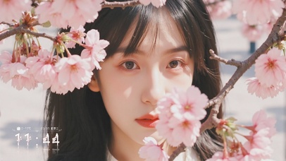 樱花树下的美女