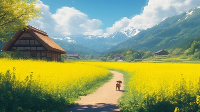 春日乡村油菜花田美好时光01