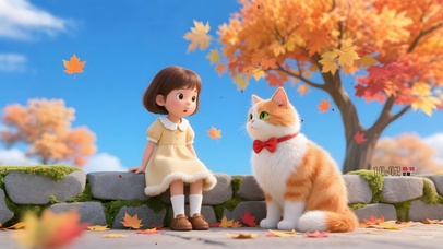 秋天女孩和猫咪