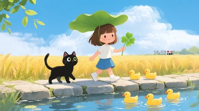 秋天稻田边女孩