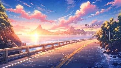 唯美落日海边公路