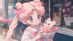 花店前的小女孩