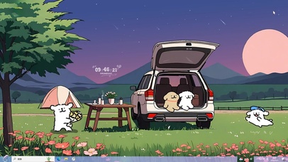 线条小狗夏夜露营主题